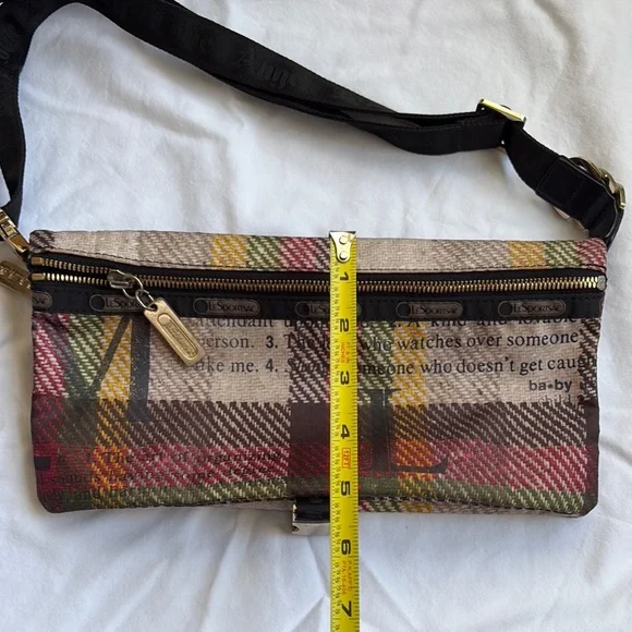 L.A.M.B. For Lesportsac Plaid Foldover Clutch with Black Strap and Gold Hardware - Picture 5 of 6
